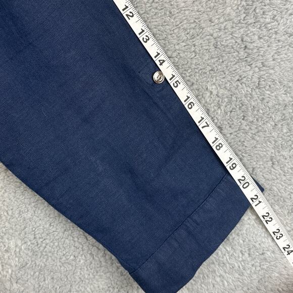 JM Collection Linen Button Up blouse Navy Blue Silver Buttons Lagenlook Size 10 - Picture 6 of 8